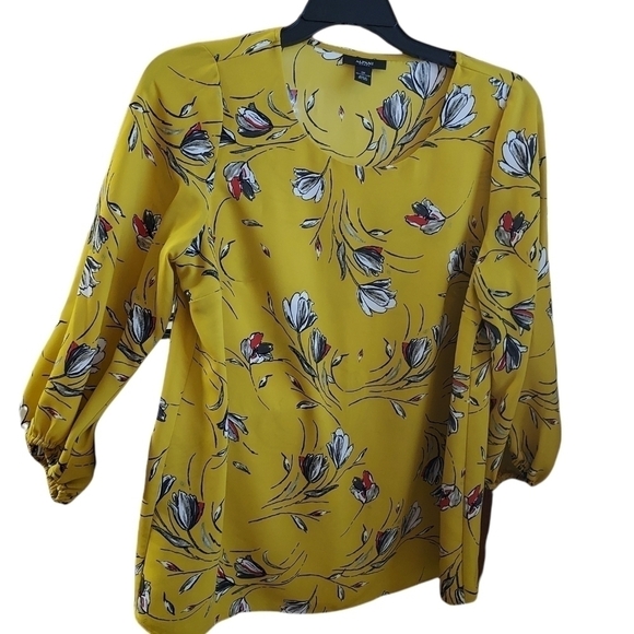 Alfani women's 0x top 100% polyester gold/mustard color floral - Picture 2 of 7
